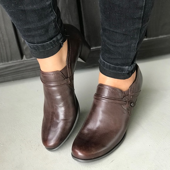 Distressed Leather Kitten Heeled Ankle Loafer Boot - Picture 1 of 5